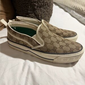 Gucci Brown and Cream Slip-On Shoes